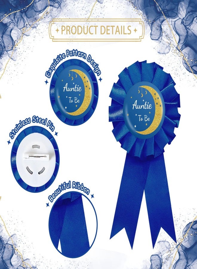 دبوس شارة من الصفيح على شكل نجمة وقمر للعمة المنتظرة، دبوس "أفضل عمة على الإطلاق" على شكل نجمة وقمر، زر كشف جنس المولود "نجمة صغيرة متلألئة" للنساء، شريط جائزة "العمة المنتظرة" على شكل وردة زرقاء، هدايا حفل استقبال المولود "فوق القمر" - Image 3